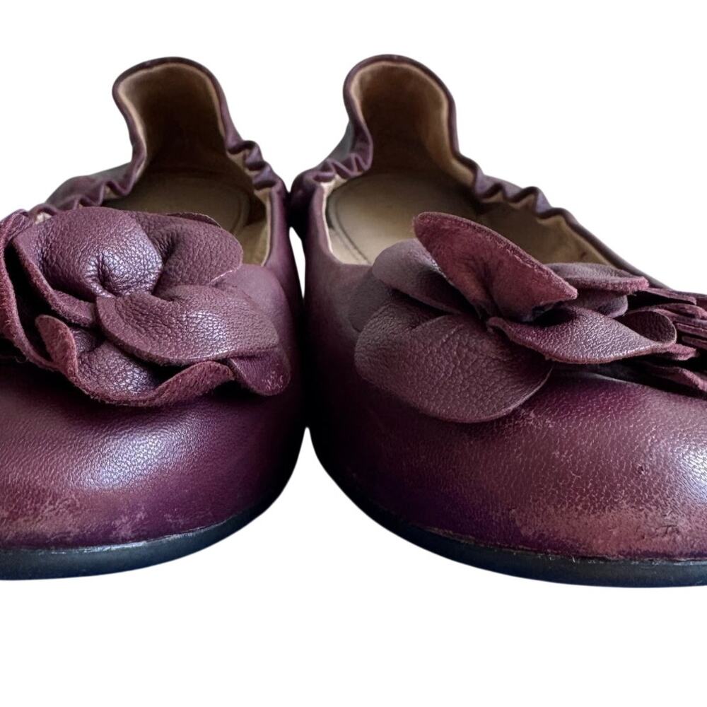 Tory Burch Blossom Flower Scrunch Ballet Flats Burgundy Leather Port Size 7 - Picture 12 of 12